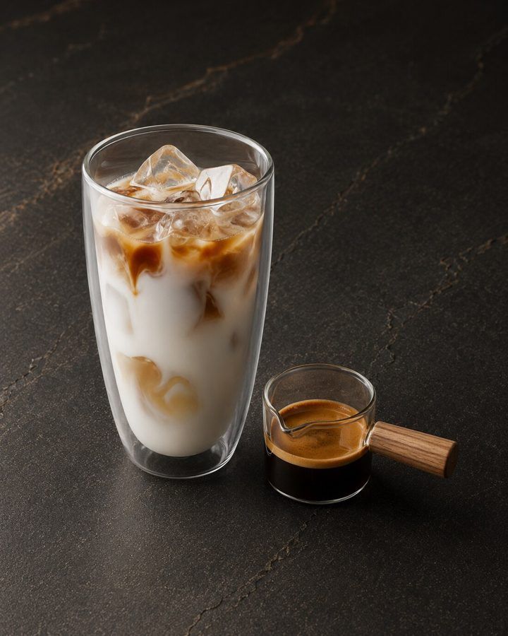 ลาเต้เย็นที่ Nima Cafe เชิงทะเล ใช้เมล็ดสเปเชียลตี้ เปลี่ยนเป็นนมโอ๊ตได้